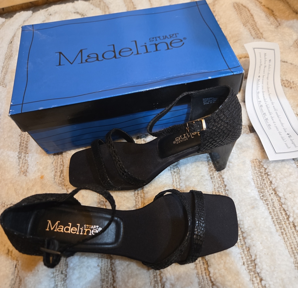 Madeline Stuart Black Textured Strappy Mid-Heels